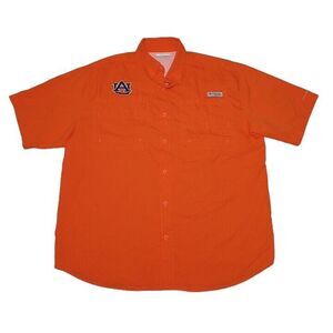 Columbia Men's Large Shirt Orange Auburn‎ Tigers Omni-Shade Button Up